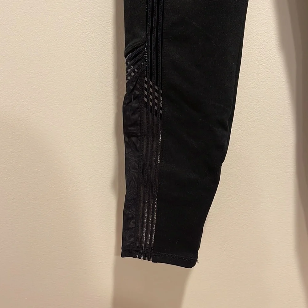 Fabletics Black High Waisted Leggings XS Sheer Side Stripes Pilates Yoga Run